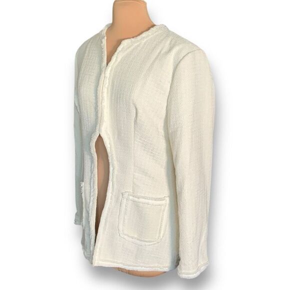 Shein Cream Tweed Open Front Collarless Blazer Jacket Metallic Detail Size XL - Picture 6 of 11